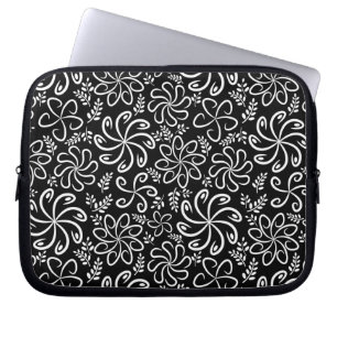 Skurrile Schwarz-Weiß-Spiral-Blumen-Blatt-Muster Laptopschutzhülle