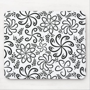 Skurrile Schwarz-Weiß-Spirale Blumenblattmuster Mousepad
