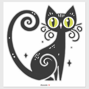 Skurrile schwarze Katzenillustration Aufkleber