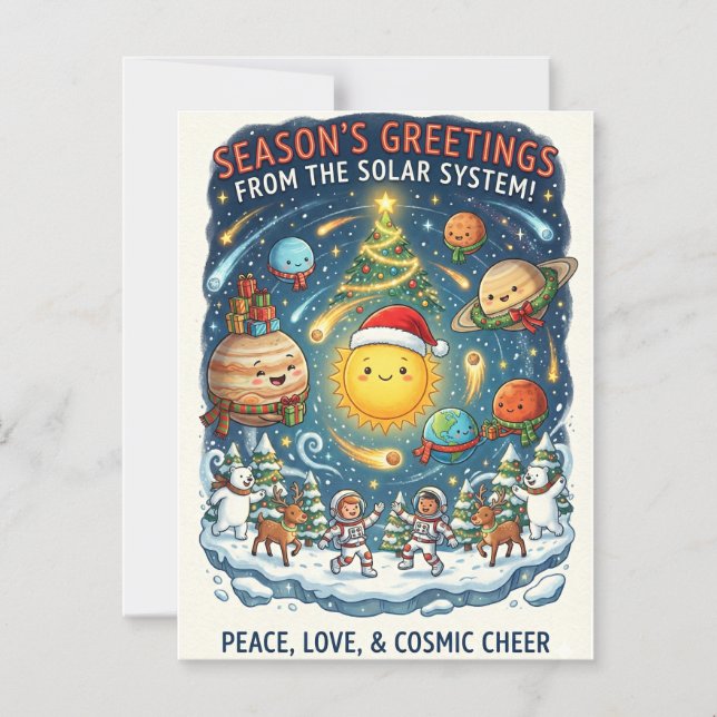 Skurrile Solar System Weihnachtsfeier mit Menschen Magneteinladung (Vorderseite)