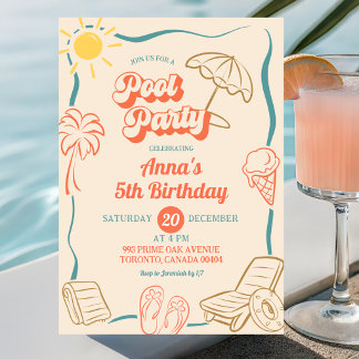 Skurrile Sommer-Themen-Poolparty Kindergeburtstag Einladung