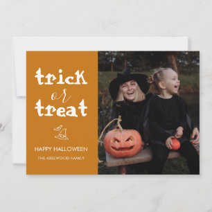 Skurrile Trick-or-Treat-Skript Halloween-Foto Feiertagskarte