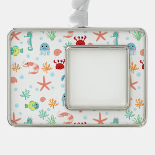 Skurrile Unterwasser-Meereslebewesen Rahmen-Ornament Silber