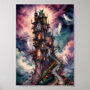 Skurrile verzauberte Burg Vollmond Whimsigoth Poster