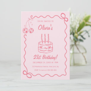 Skurrile Vintage Retro Rosa Torte Geburtstagsfeier Einladung