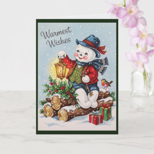 Skurrile Vintage-Schneemann-Weihnachtskarte Karte