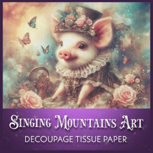 Skurrile Vintage-Victorian-Schwein-Dekupage Seidenpapier