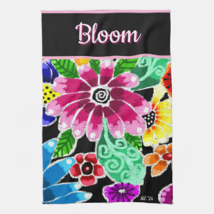 Skurrile Volkskunst-Blumen Florale Personalisierte Geschirrtuch