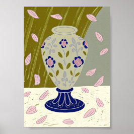 Skurrile Volkskunst Keramikvase mit fallendem Rosa Poster