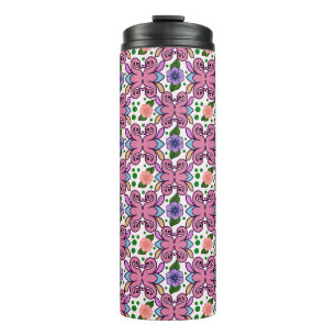 Skurrile Volksvogel-Blumenmuster Thermosbecher