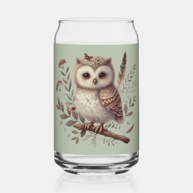 Skurrile Wald-Eulen-Botanik-Illustration Dosenglas (Vorderseite)