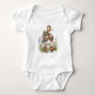 Skurrile Wandervogel-Enten-Illustration mit Rucksa Baby Strampler