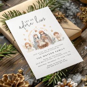 Skurrile Wasserfarben-Weihnachts-Nativity-Party Einladung