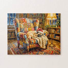 Skurrile Weihnachts-Sessel-Schlaf-Mops-Illustratio Puzzle