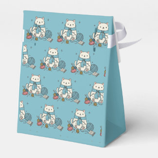 Skurrile weiße Katze Strickhobby Grafikdesign Geschenkschachtel