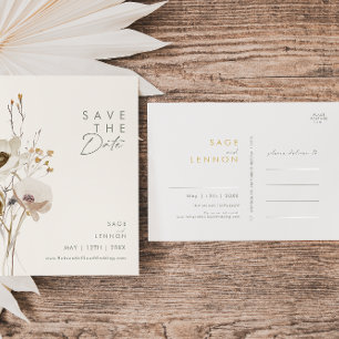 Skurrile Wildblumen-Elfenbein-Hochzeitspostkarte z Einladungspostkarte
