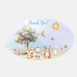 Skurrile Wildtiere Baby Shower Ovaler Aufkleber