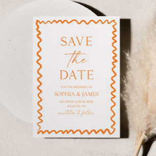 Skurrile Zitrus Orange Wellenförmige Rand Hochzeit Save The Date