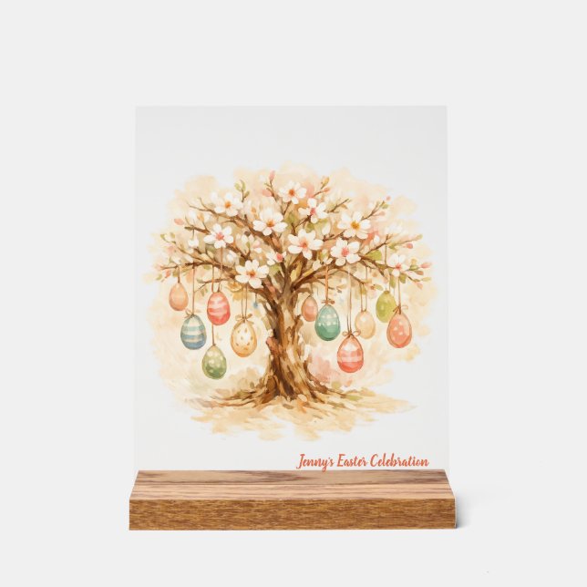 Skurriler anpassbarer blühender Baum mit Eiern Acrylschild (Vorderseite)