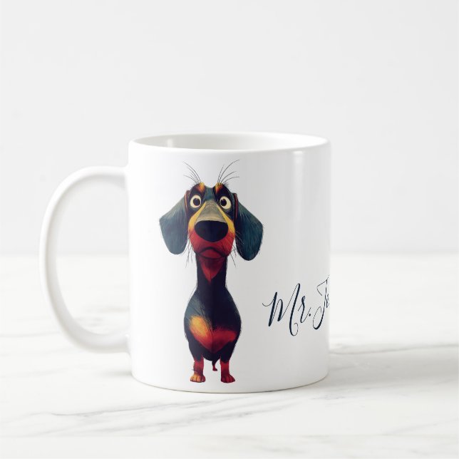Skurriler Dackel-Charakter-Illustration Kaffeetasse (Links)