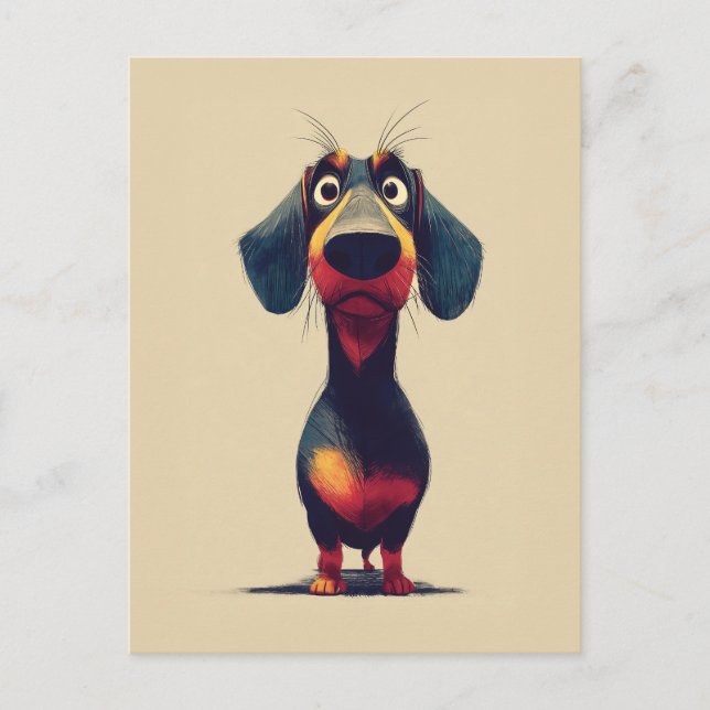 Skurriler Dackel-Charakter-Illustration Postkarte (Vorderseite)