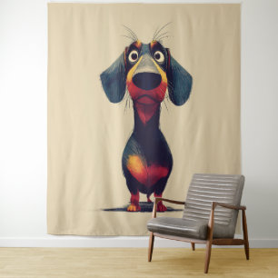 Skurriler Dackel-Charakter-Illustration Wandteppich