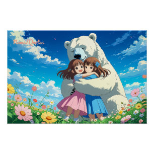 Skurriler Eisbär und Kinder Illustration Poster