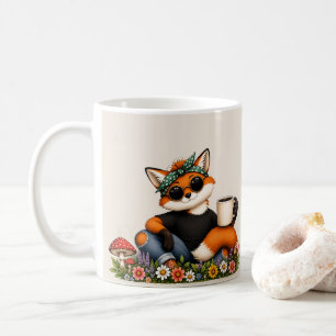 Skurriler Fuchs mit Sonnenbrille und Wildblumen-Ta Kaffeetasse