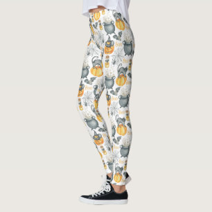 Skurriler Halloween-Kessel und Katzen-Muster Leggings
