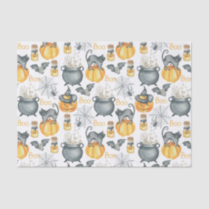 Skurriler Halloween-Kessel und Katzen-Muster Seidenpapier