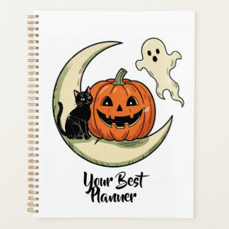 Skurriler Halloween-Kürbis- und Mondplaner Planer