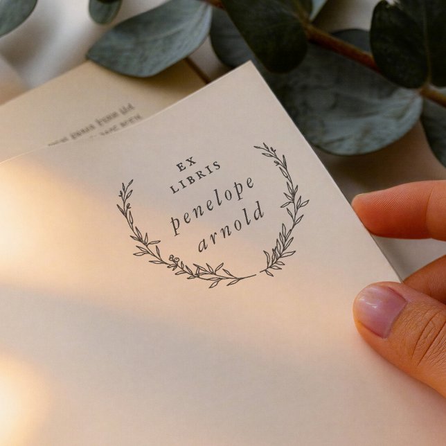 Skurriler handgezeichneter Kranz Ex Libris Buch Permastempel (Von Creator hochgeladen)