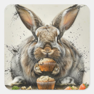 Skurriler Hase-Birthday-Cupcake-Gunstbezeigung Quadratischer Aufkleber