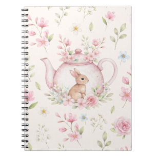 Skurriler Hasenteekanne Blumen-Frühlings-Notizbuch Notizblock