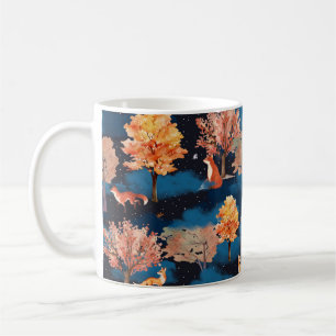 Skurriler Herbst-Fuchs-Nachtwald-Nahtloses Muster Kaffeetasse