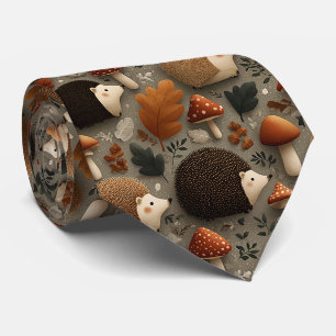 Skurriler Herbst-Igel- und Pilzmuster Krawatte