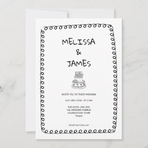 Skurriler Kuchen-Doodle handgezeichnete Hochzeit Einladung