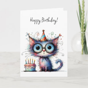 Skurriler Launischer Katzen-Partyhut-Torten-Geburt Karte