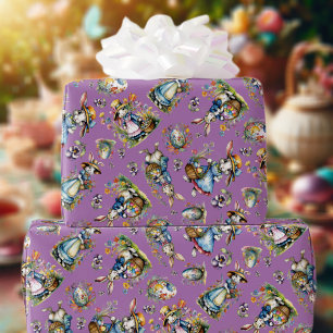 Skurriler lila Wasserfarb-Osterhase im Vintage-Sti Geschenkpapier