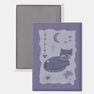Skurriler Nachtkatze-Folk-Art-Magnet Magnet