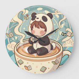 Skurriler Panda-Kaffee-Dekorationswanduhr Große Wanduhr
