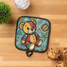 Skurriler Patchwork-Weihnachts-Teddybär Topflappen