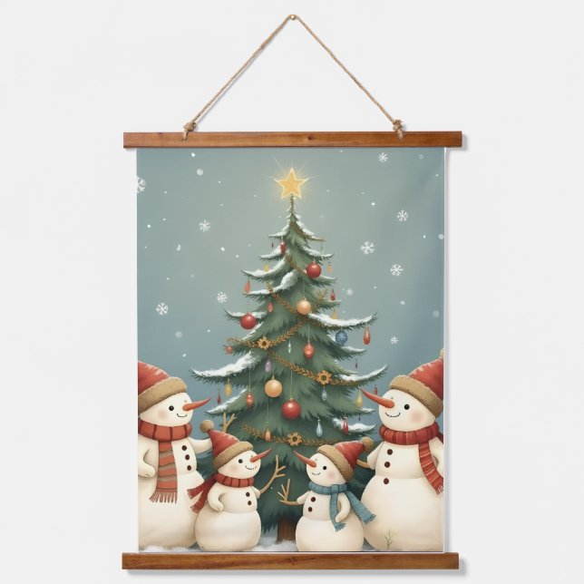 Skurriler Patchwork-Weihnachts-Teddybär Wandteppich Mit Holzrahmen (Vorderseite)