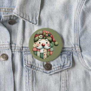 Skurriler Patchwork-Weihnachtsmann im Volkskunstst Button