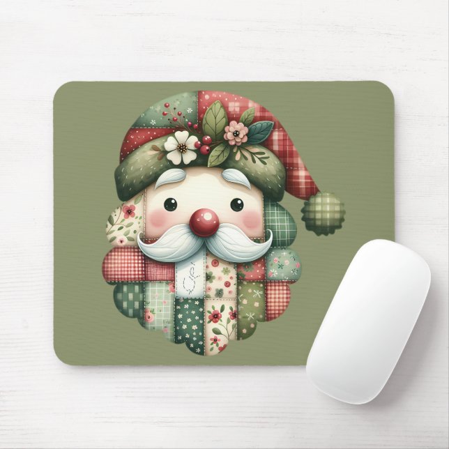 Skurriler Patchwork-Weihnachtsmann im Volkskunstst Mousepad (Mit Mouse)