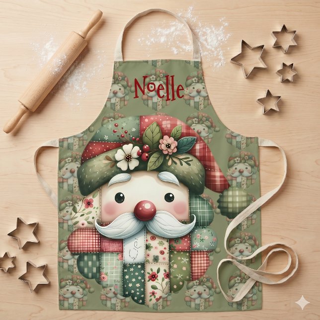 Skurriler Patchwork-Weihnachtsmann im Volkskunstst Schürze (Whimsical Patchwork Santa Folk Christmas Apron)
