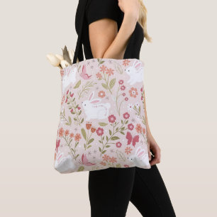 Skurriler Rosa Hase und Blumenaue