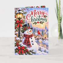 Skurriler Schneemann-Weihnachtsgrußkarte | Roter C