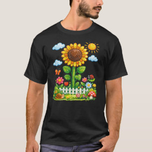 Skurriler Sonnenblumengarten Cartoon-Naturkunst T T-Shirt