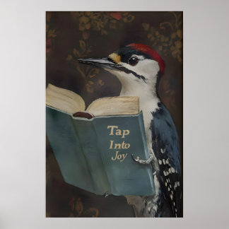 Skurriler Specht-Bücherwurm-Kunstprint Poster